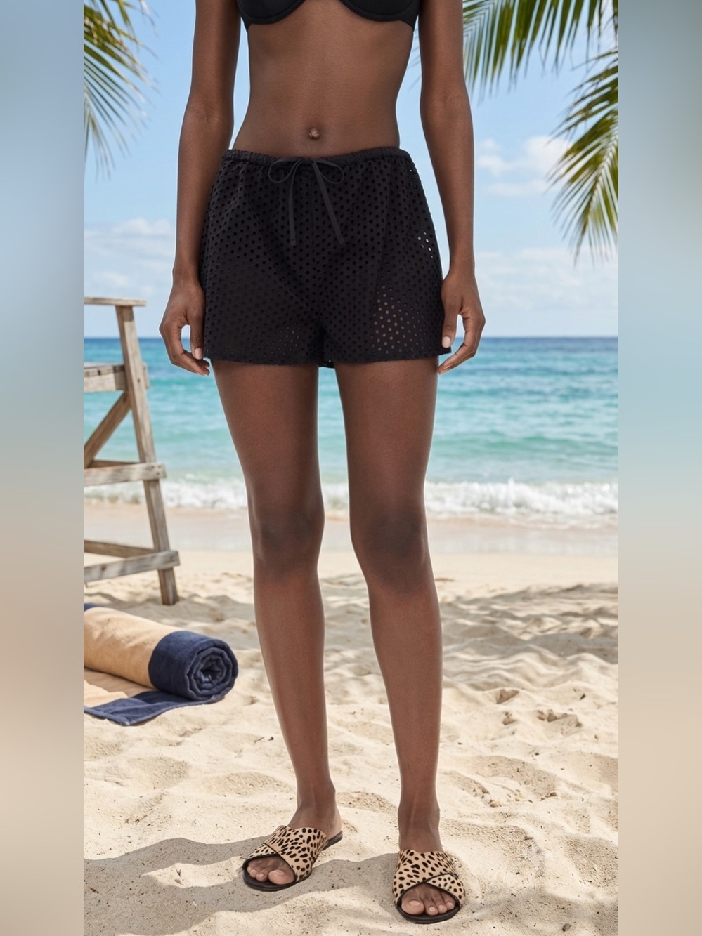 Solid & Striped “The Nancy Short” - black featuring a lightweight eyelet fabric